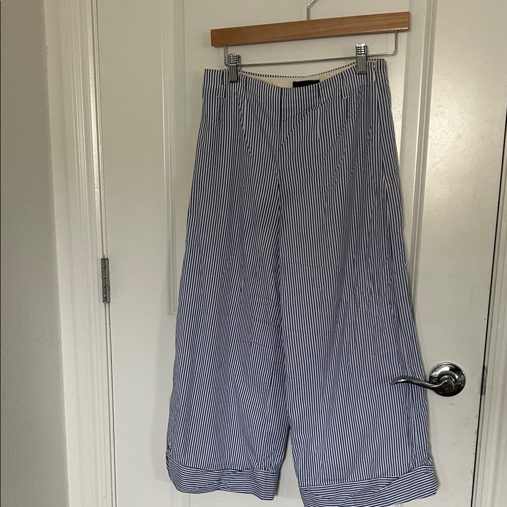 J. Crew Blue and White Striped Wide Flowy Pants